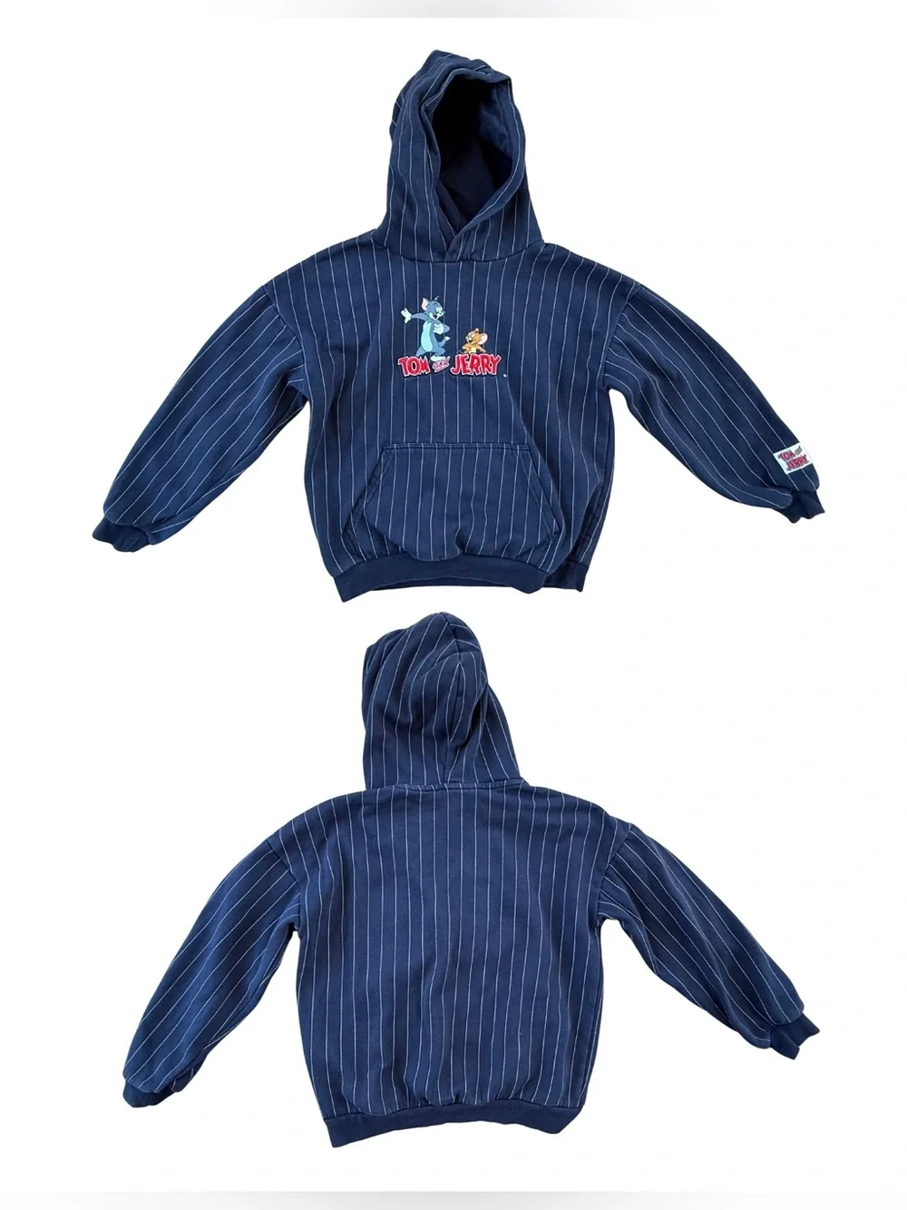 Tom & Jerry Navy Pinstripe Kids Hoodie Size 8-10